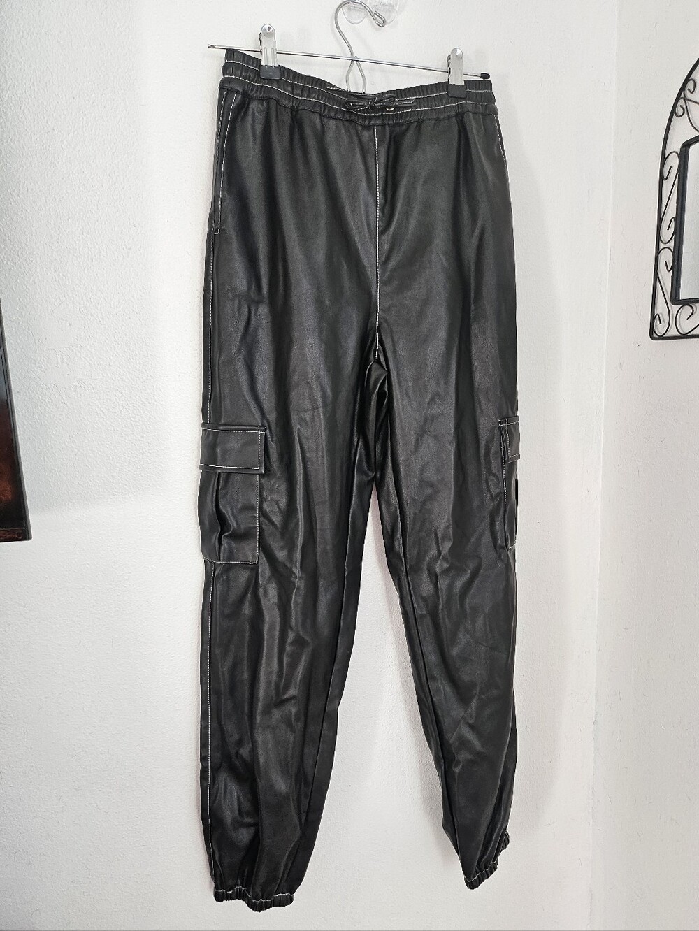 Noisy May Black Faux Leather Cargo Joggers